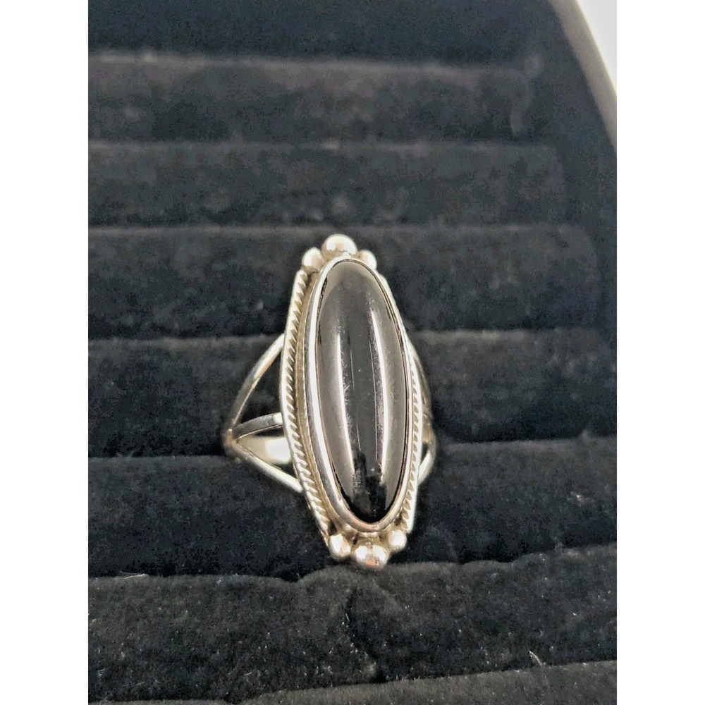 Vintage Sterling Silver 925 Hematite‎ Oval Gemstone Ring Size 6 Estate Mourning